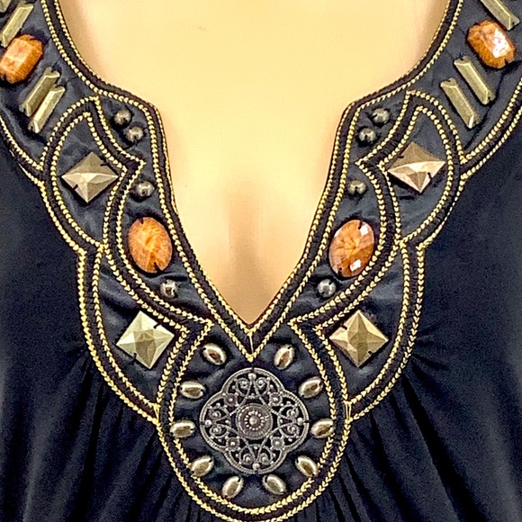 Studio Y Beaded Appliqué V-Neck Maxi Dress Boho - Picture 3 of 7